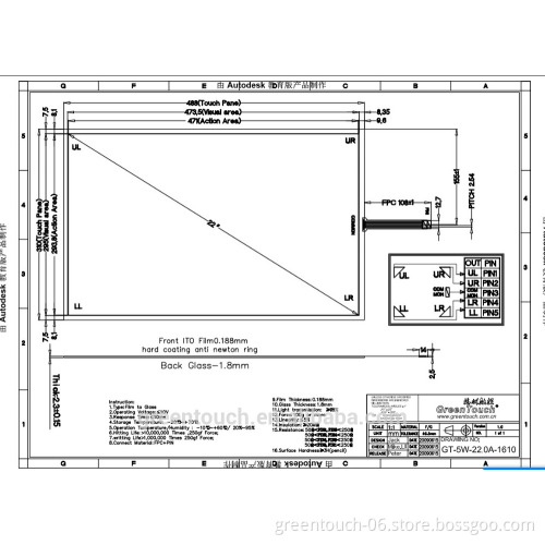 22'' 5 wire Resistive LCD touch screen panel controller RS232 serial port